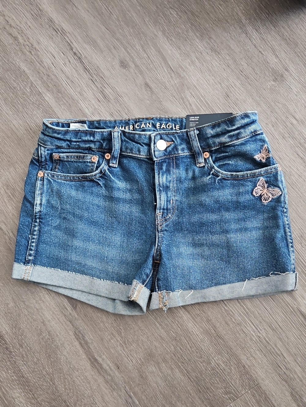 American Eagle Outfitters Butterfly Embroidered Perfect Midi Jean Shorts